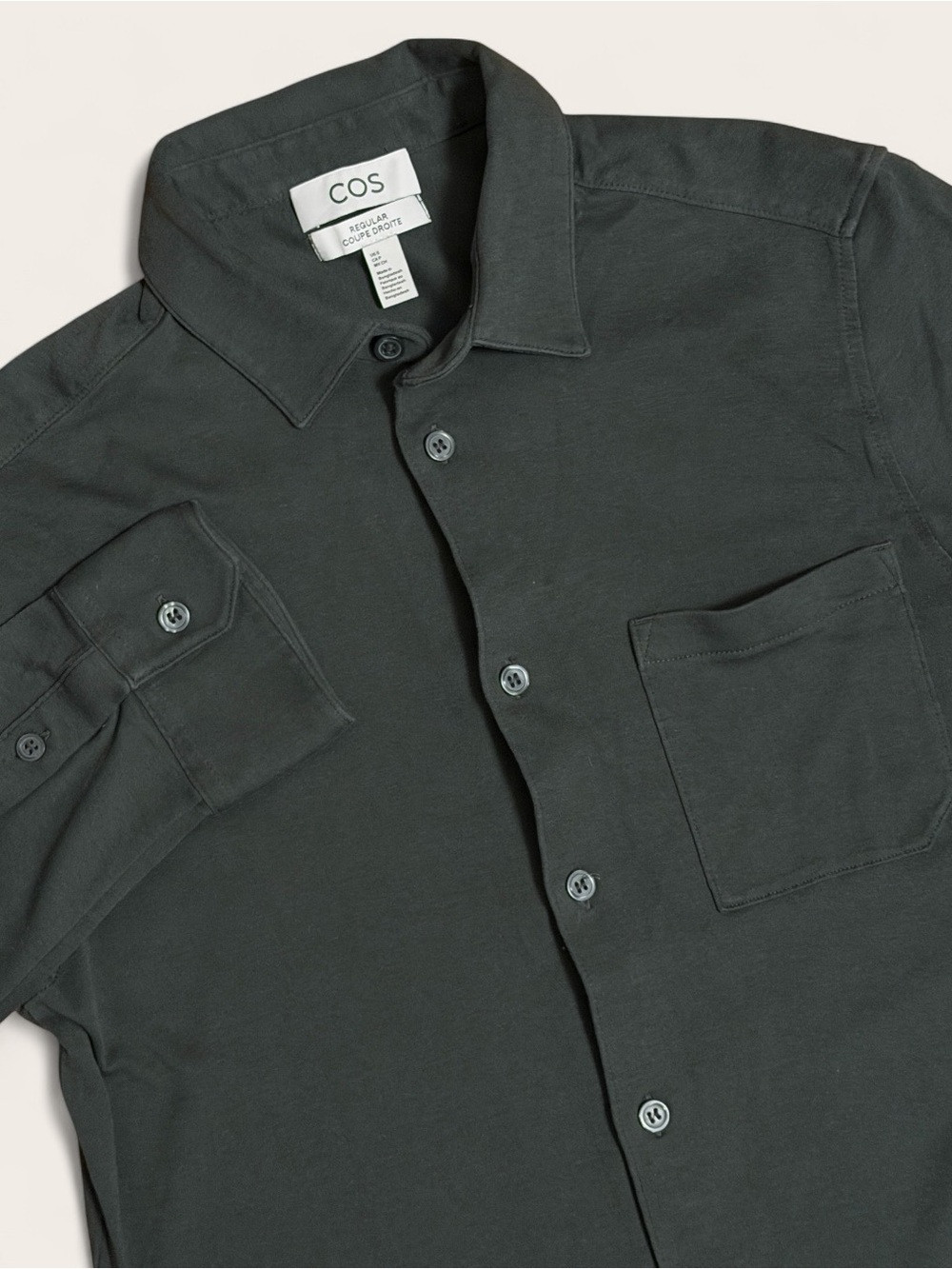 COS Mens Small Brown Full Placket Long Sleeve Button Up Jersey Cotton Shirt
